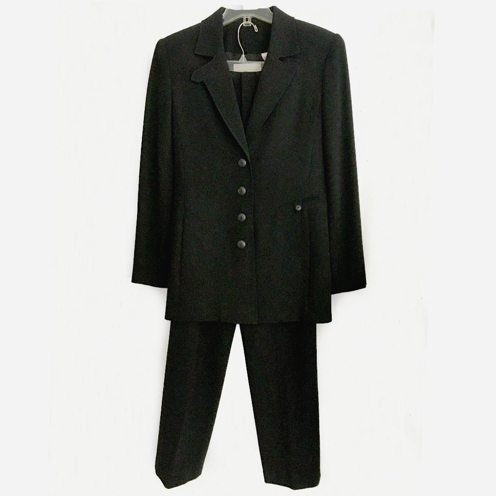 Dana Buchman Black 100% Wool Crepe Suit Jacket Coordinating Pants NWT